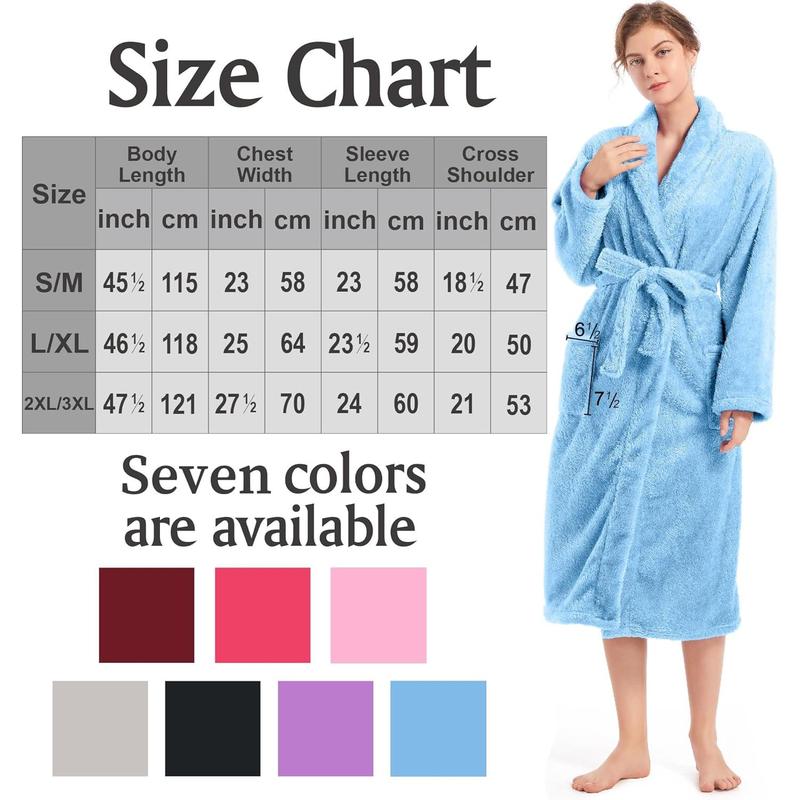 Inner Wish Womens Plush Fleece Robe, Cozy Warm Bathrobe Fuzzy Female Spa Robe With Pockets