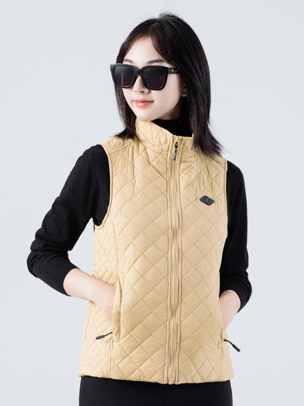 Women's Solid Color Argyle Quilted Heated Vest, 3-level Temperature Adjustment Heating Vest, Ladies Sportswear for Fall & Winter