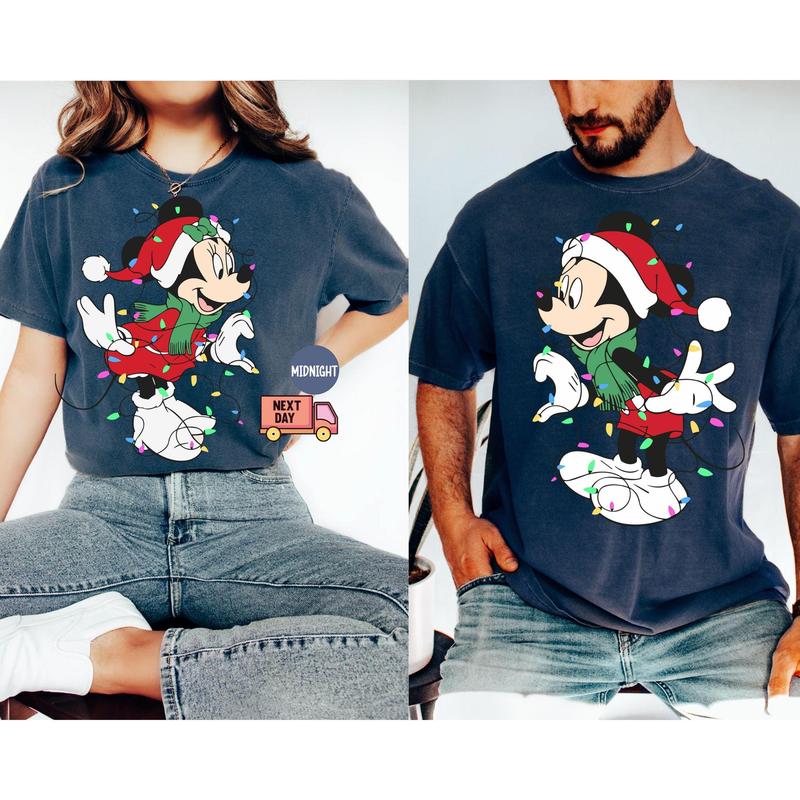 Mickkey and Minniie Mouse Couples Christmas Lights T-Shirt, Mickkey's Very Merry Xmas Party Shirt, Vacation Gift J72EM