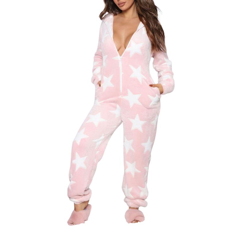 Christmas Hooded Jumpsuit for Women Zipper Fleece  Pjs Family Holiday Adult Cozy Pajamas Sleepwear