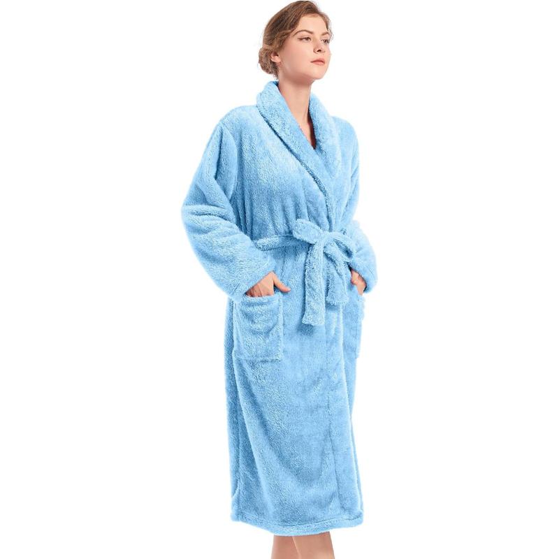 Inner Wish Womens Plush Fleece Robe, Cozy Warm Bathrobe Fuzzy Female Spa Robe With Pockets