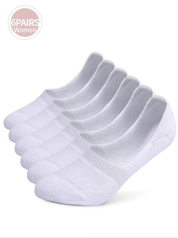 Women's 6 Pairs Solid Invisible Socks, Breathable Comfortable Anti-slip Socks for Daily Wear, Multipack Socks for Women & Girls, Socks for Women