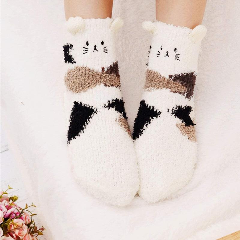 3 Pairs Womens Fuzzy Socks Winter Warm Fluffy Soft Slipper Home Sleeping Cute Animal Socks