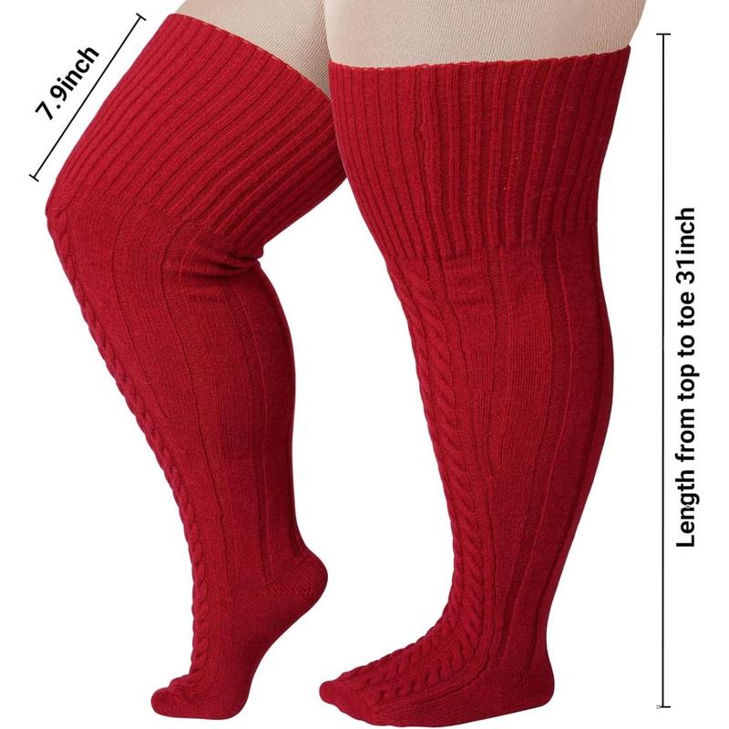 Plus Size Thigh High Socks for Thick Thighs- Extra Long Womens Warm Cable Knit Over Knee Stockings Leg Warmers