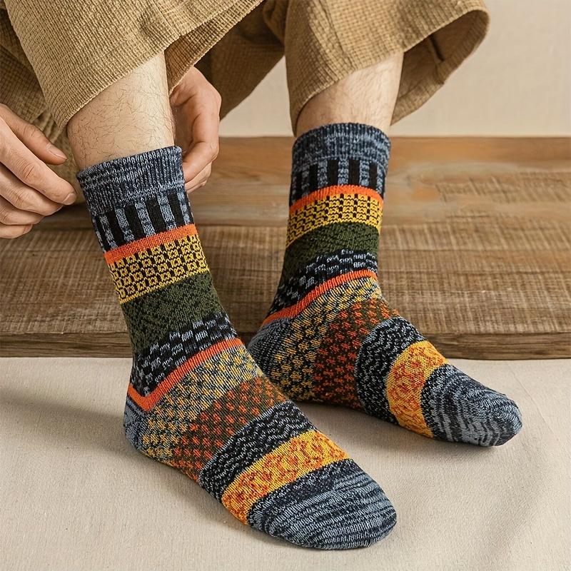 5 pairs of unisex Geo Pattern socks, ethnic retro autumn  winter towel tube socks, ladies stockings and socks Womenswear Underwear Breathable Elastic