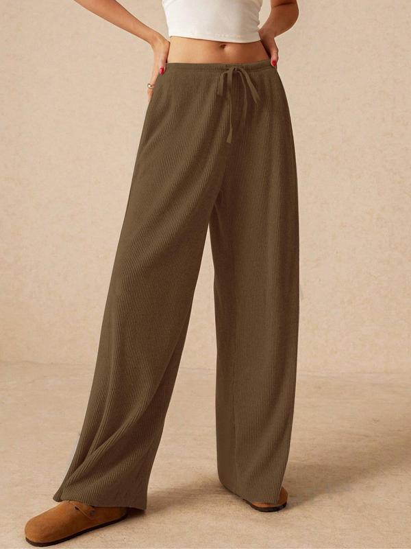 Women's Plain Drawstring Waist Wide Leg Pants, Casual Pocket Trousers for Daily Wear, Ladies Bottoms for All Seasons