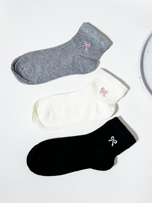 Women's Bow Print Crew Socks, Casual Comfy Breathable Socks for Daily Wear, Ladies Socks for All Seasons