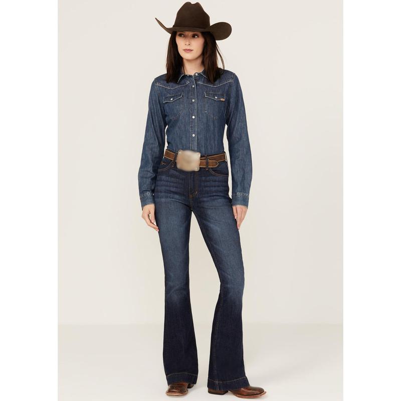 K.i.m.e.s Ranch Women's Dark Wash Jennifer High Rise Wide Flare Jeans