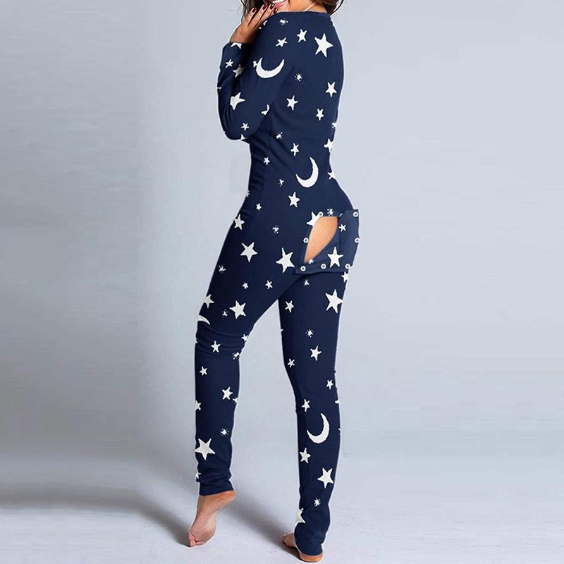 Women's Sexy Butt Button Back Flap Jumpsuit Cute Print V Neck Long Sleeve Romper Xmas Onesie Pjs Christmas Bodycon Pajamas  Holiday Sleepwear Loungewear Homewear Polyester Womenswear Comfortable