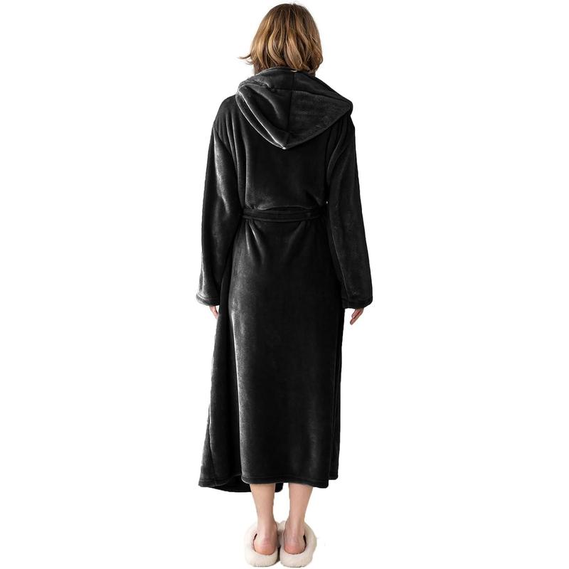 Women's Hooded Long Bathrobe, Silky Soft Lightweight Plush Fleece Robe Warm and Comfy to Wear