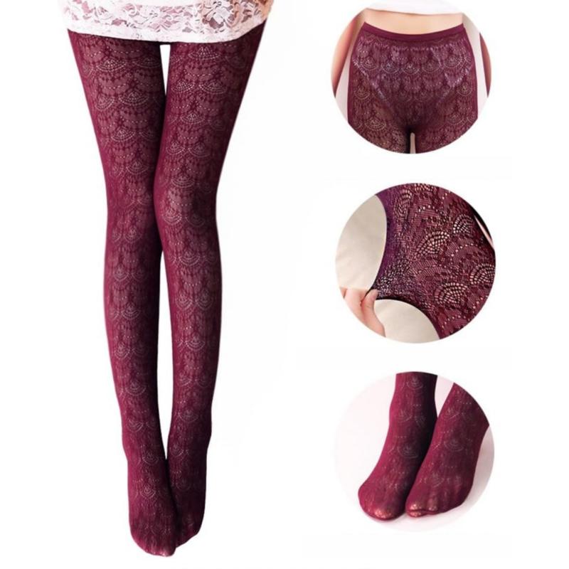 Womens Colorful Hollow Out Knitted Tights - Patterned Lace Stockings