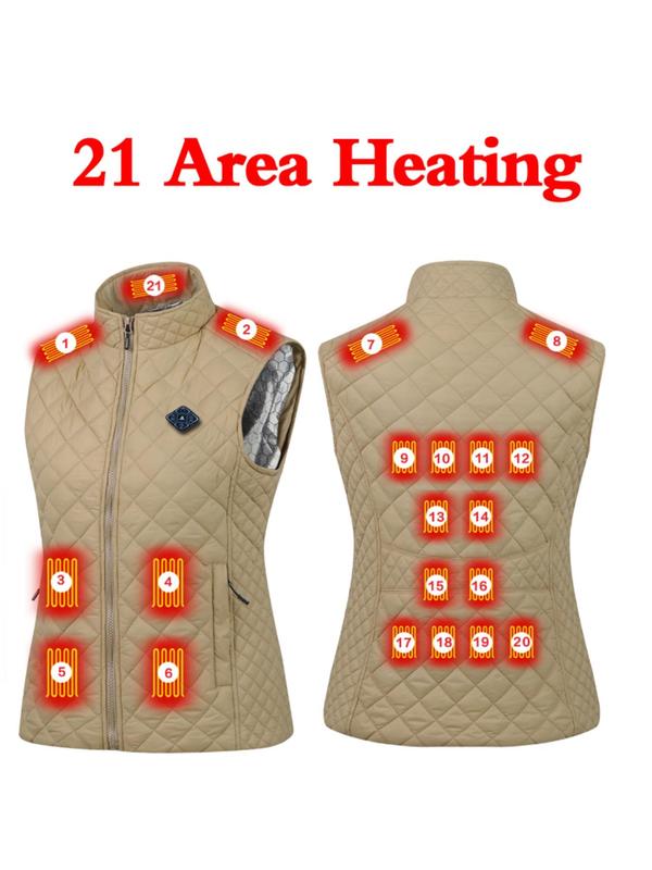 Women's Solid Color Argyle Quilted Heated Vest, 3-level Temperature Adjustment Heating Vest, Ladies Sportswear for Fall & Winter