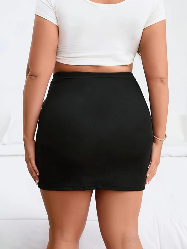 Plus Size Solid Split Thigh High Waist Skirt, Elegant Fashion Casual Bodycon Skirt for Daily Outdoor Wear, Women Plus Clothing for All Seasons