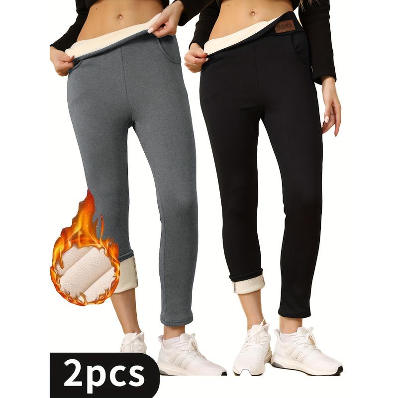 4Pcs High-waisted Slim Winter Plus Fleece Leggings With Oversized Pockets On Both Sides - For Women -  Suitable for Casual Sports & Everyday Wear - Perfect for Cold Weather - Ideal Gift for Fitness Enthusiasts Womenswear Bottoms Comfort Basic Minimalist