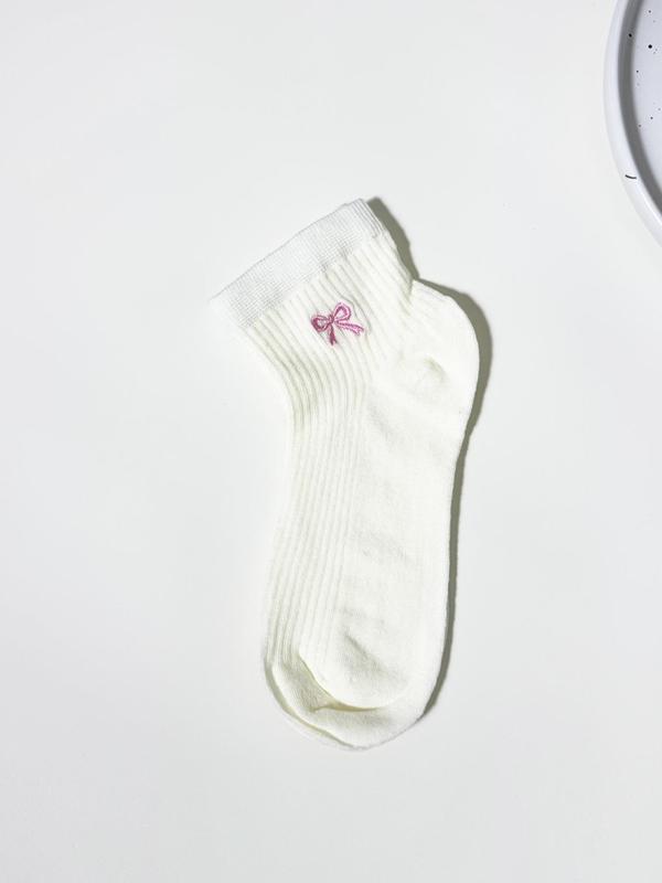 Women's Bow Print Crew Socks, Casual Comfy Breathable Socks for Daily Wear, Ladies Socks for All Seasons