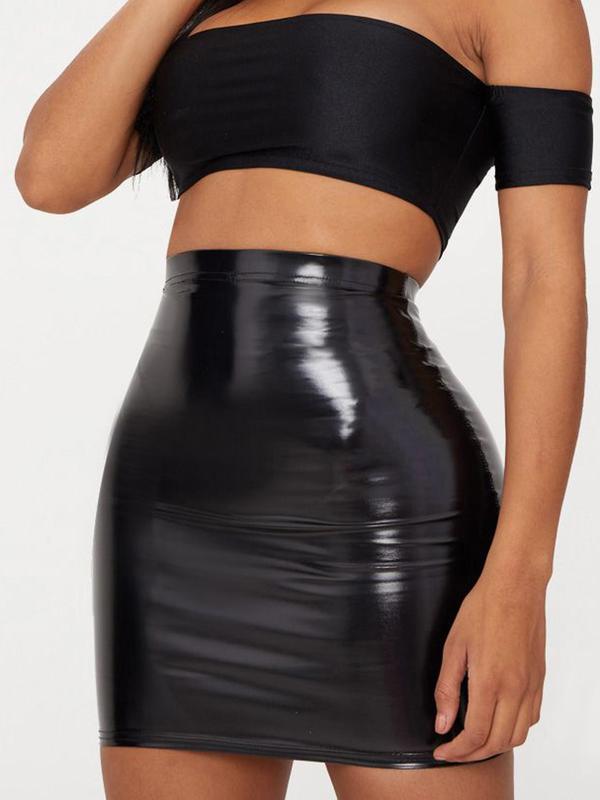 Women's Solid Color High Waist PU Leather Skirt, Fashionable Bodycon Short Skirt for Party Club Dating, Ladies Bottoms for All Seasons