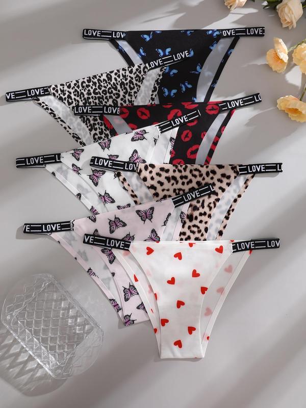 Women's All Over Print Letter Tape Knicker, Casual Comfy Breathable Panty for Daily Wear, Ladies Underwear for All Seasons,  Underwear for Women, Panties for Women, Summer Wear 2024