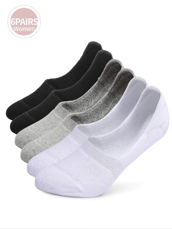 Women's 6 Pairs Solid Invisible Socks, Breathable Comfortable Anti-slip Socks for Daily Wear, Multipack Socks for Women & Girls, Socks for Women