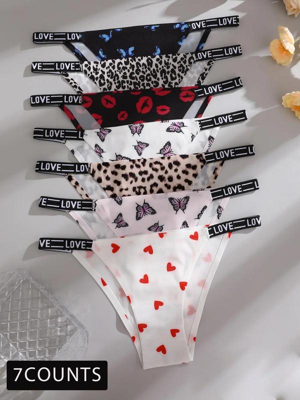 Women's All Over Print Letter Tape Knicker, Casual Comfy Breathable Panty for Daily Wear, Ladies Underwear for All Seasons,  Underwear for Women, Panties for Women, Summer Wear 2024