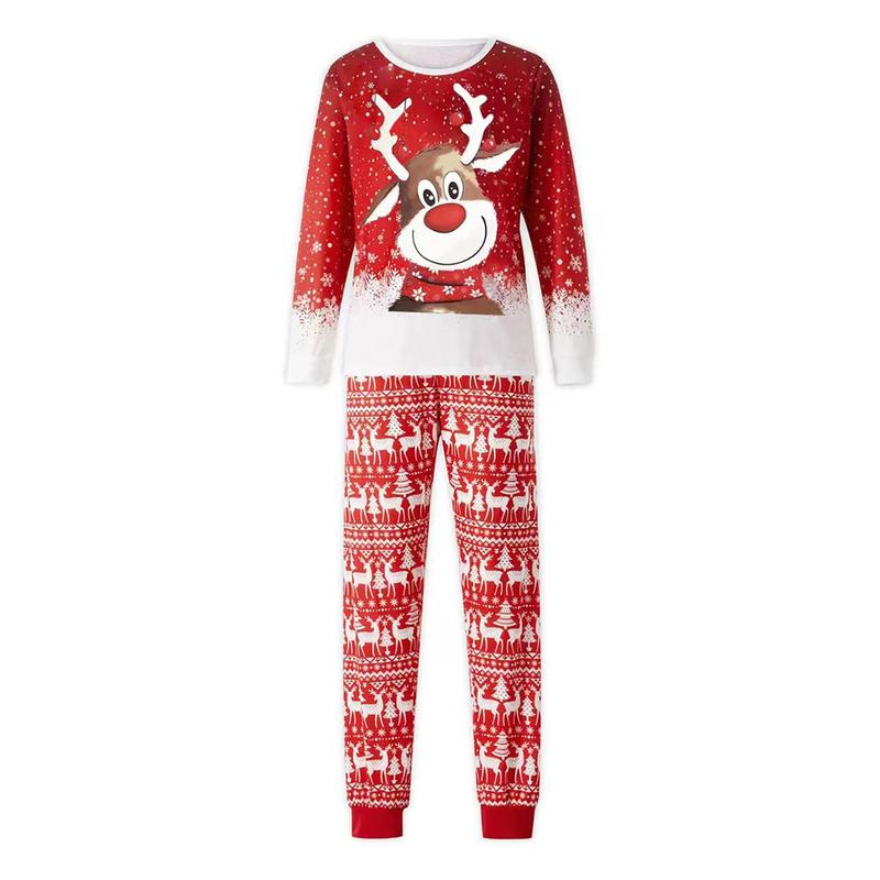 Family Christmas pajamas long-sleeved deer snowflake print pullover T-shirt with free pants Womenswear Clothing