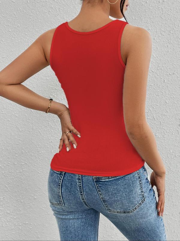 Women's Cut Out Asymmetrical Neck Tank Top, Casual Sleeveless Ribbed Top, Ladies Clothes for All Seasons