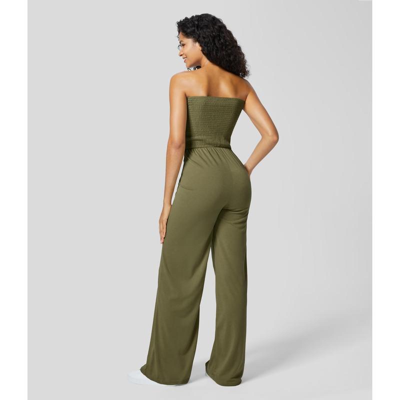 Halara Tube Backless Shirred Knot Side Pocket Wide Leg Casual Jumpsuit