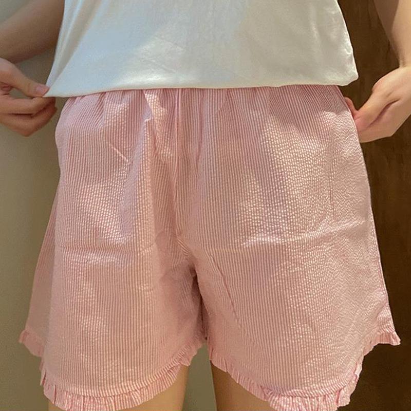 Plaid Shorts for Women Y2K Ruffle Hem High Waist Elastic Pajama Shorts Lounge Gingham Boxer Pj Bottom Going Out Shorts