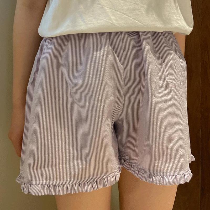 Plaid Shorts for Women Y2K Ruffle Hem High Waist Elastic Pajama Shorts Lounge Gingham Boxer Pj Bottom Going Out Shorts