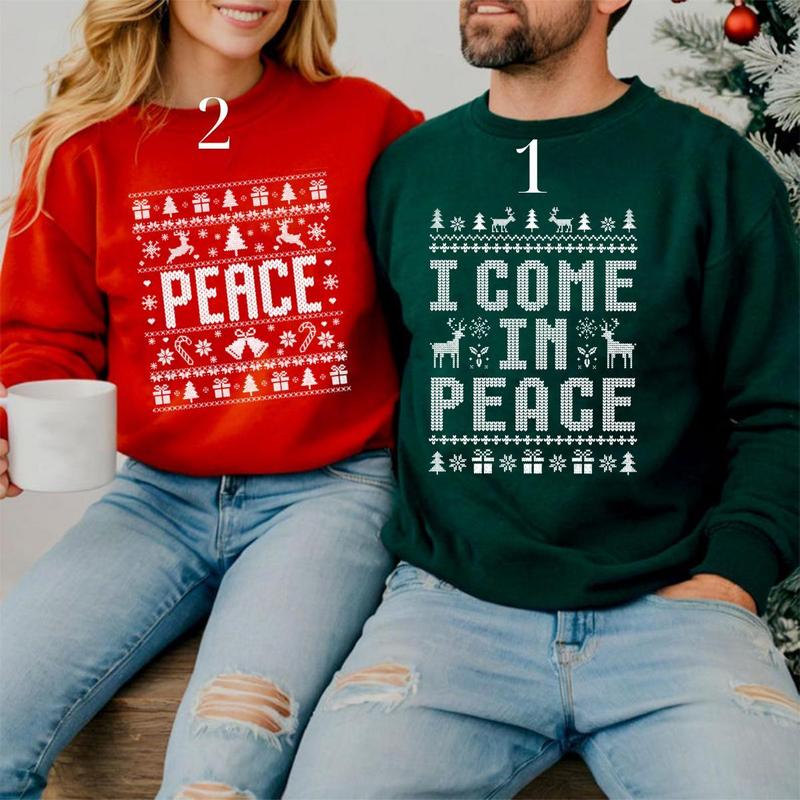 Couples Ugly Christmas Sweatshirt, Funny Matching Sweater for Christmas Party - Cotton, Pullover