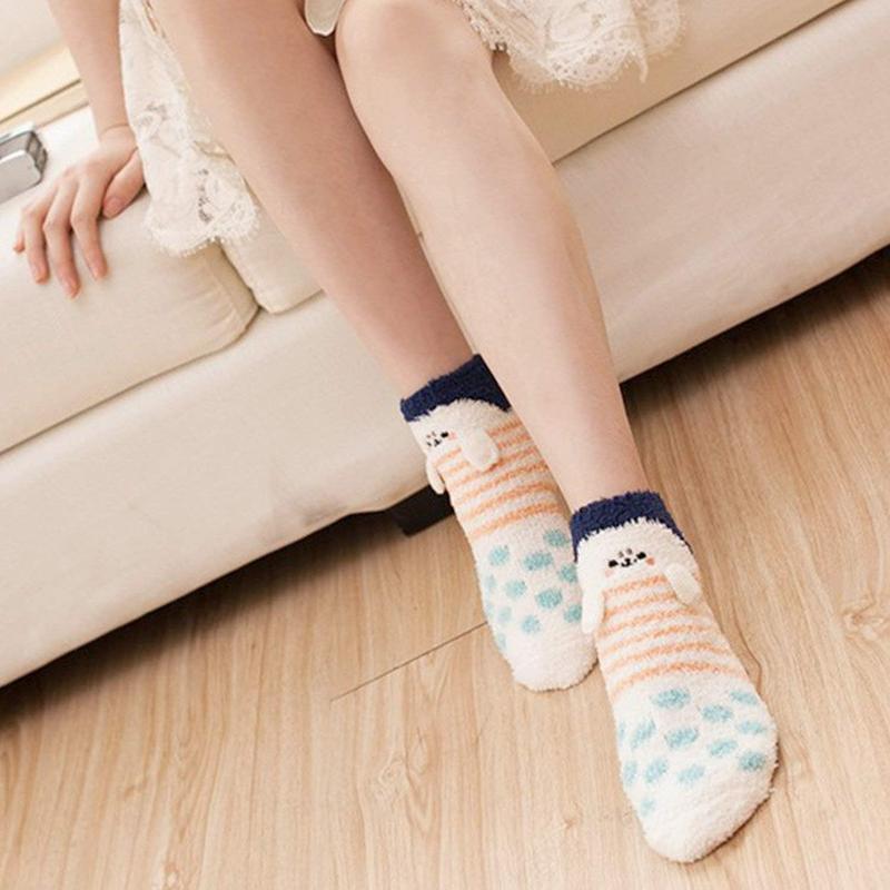 3 Pairs Womens Fuzzy Socks Winter Warm Fluffy Soft Slipper Home Sleeping Cute Animal Socks