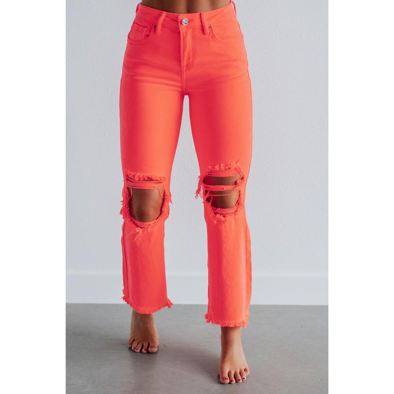 Willow Risen Jeans - Neon Coral