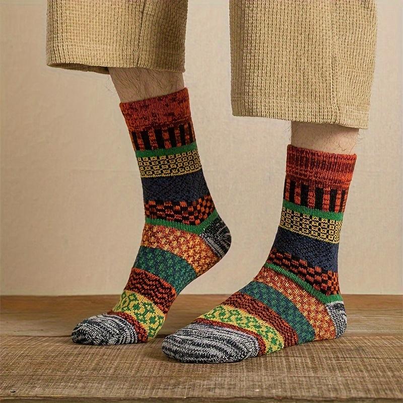 5 pairs of unisex Geo Pattern socks, ethnic retro autumn  winter towel tube socks, ladies stockings and socks Womenswear Underwear Breathable Elastic