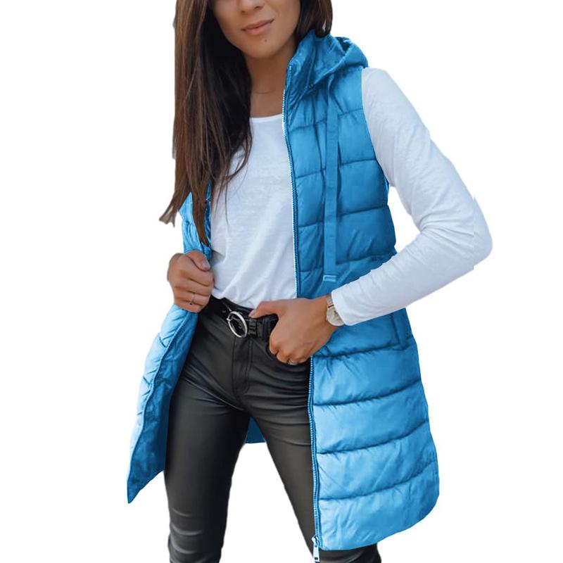 Tankaneo Women Long Vest Solid Color Sleeveless Hood Winter Puffer Vest Outwear Womenswear Tops Comfort Basic Casual Hoodie Minimalist