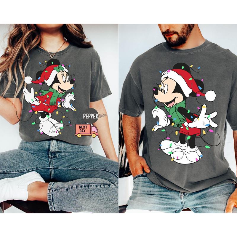 Mickkey and Minniie Mouse Couples Christmas Lights T-Shirt, Mickkey's Very Merry Xmas Party Shirt, Vacation Gift J72EM