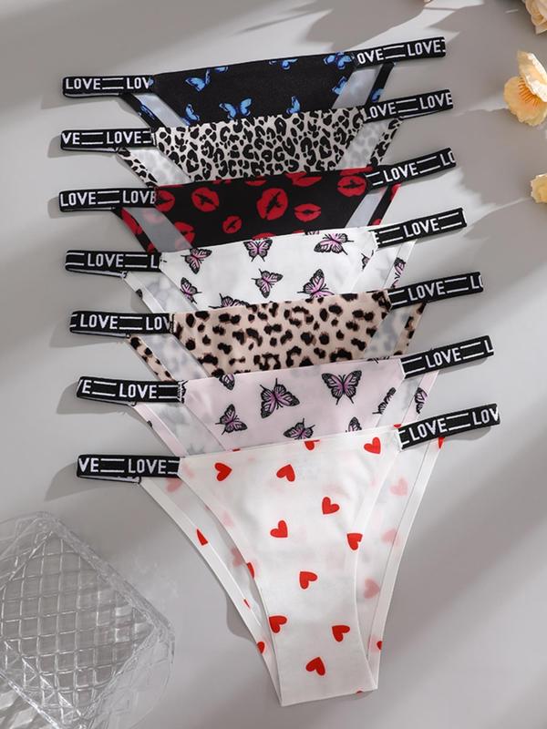 Women's All Over Print Letter Tape Knicker, Casual Comfy Breathable Panty for Daily Wear, Ladies Underwear for All Seasons,  Underwear for Women, Panties for Women, Summer Wear 2024