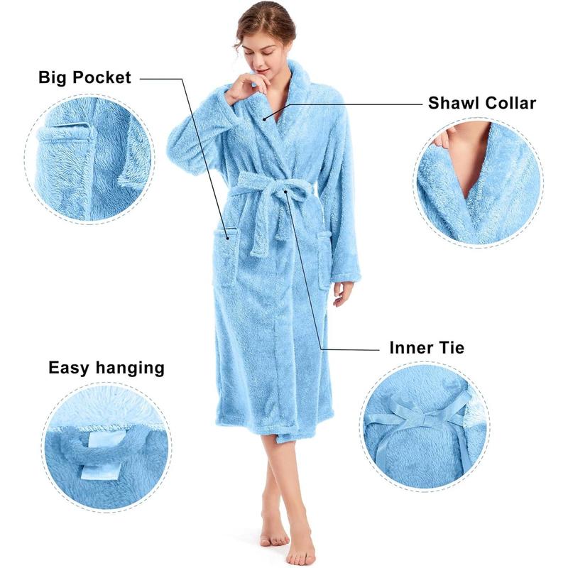 Inner Wish Womens Plush Fleece Robe, Cozy Warm Bathrobe Fuzzy Female Spa Robe With Pockets