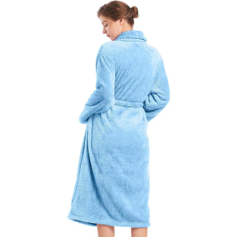 Inner Wish Womens Plush Fleece Robe, Cozy Warm Bathrobe Fuzzy Female Spa Robe With Pockets