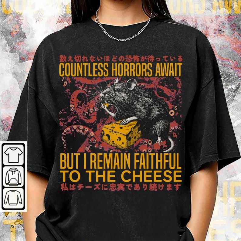 Faithful To The Cheese Shirt, Vintage Japanese Horror Rat Graphic Tee, Tokyo Weird Streetwear Gifts Unisex Shirt, Hoodie, Sweatshirt