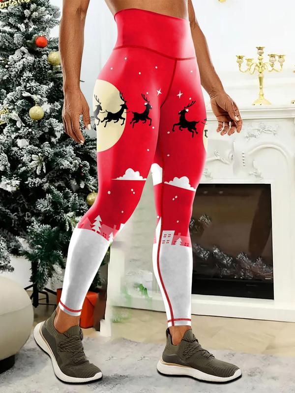 Women's Christmas Print High Waist Leggings, Casual Comfy Breathable Skinny Pants for Daily Wear, Ladies Bottoms for All Seasons