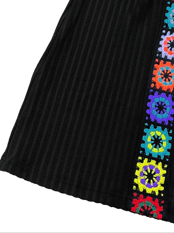 Women's Ethnic Pattern Embroidery Long Sleeve Sweater Cardigan, Elegant Open Front Ribbed Knitwear for Fall & Winter, Fashion Women's Knit Clothing for Daily Wear