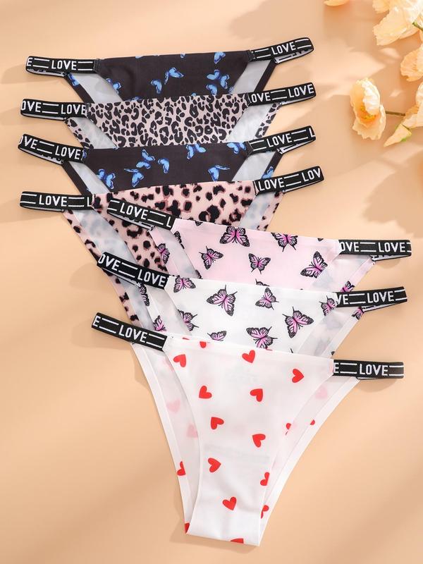 Women's All Over Print Letter Tape Knicker, Casual Comfy Breathable Panty for Daily Wear, Ladies Underwear for All Seasons,  Underwear for Women, Panties for Women, Summer Wear 2024