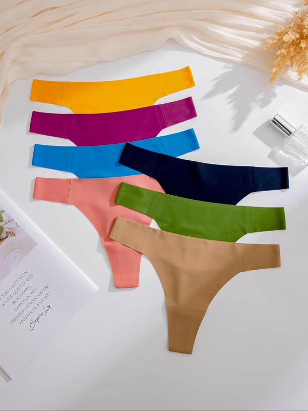 Women's Solid Thong Lingerie Wear Set, Underwear for Women, Soft Comfortable Breathable Stretchy Seamless Panties, Back-to-School Clothing, Fall Wear 2024, Lady Underwear for All Seasons, Panties for Women, Womenswear, Vacation Wear