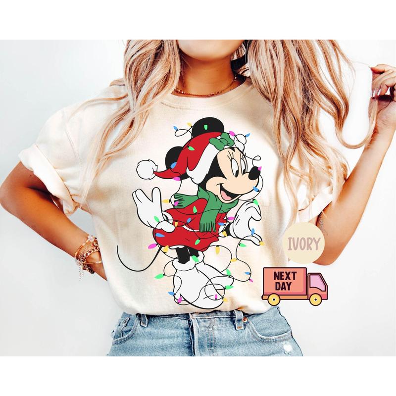 Mickkey and Minniie Mouse Couples Christmas Lights T-Shirt, Mickkey's Very Merry Xmas Party Shirt, Vacation Gift J72EM