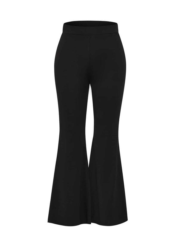  Solid Flare Leg Pants, Casual Comfy High Waist Bell Bottom Trousers for Daily Wear, Women's Bottoms for Spring & Fall