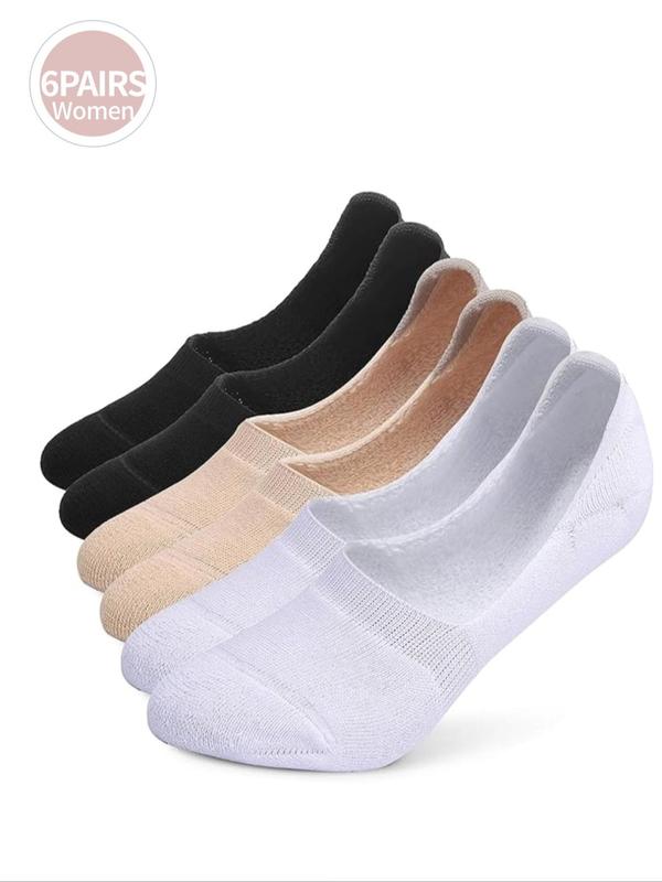 Women's 6 Pairs Solid Invisible Socks, Breathable Comfortable Anti-slip Socks for Daily Wear, Multipack Socks for Women & Girls, Socks for Women