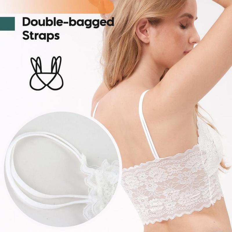 3pcs Floral Lace Bralettes for Women Lady Padded V Neck Camisole Racerback Crop Top - Womenswear Underwear Minimalist Comfortable Sexy Spaghetti Strap