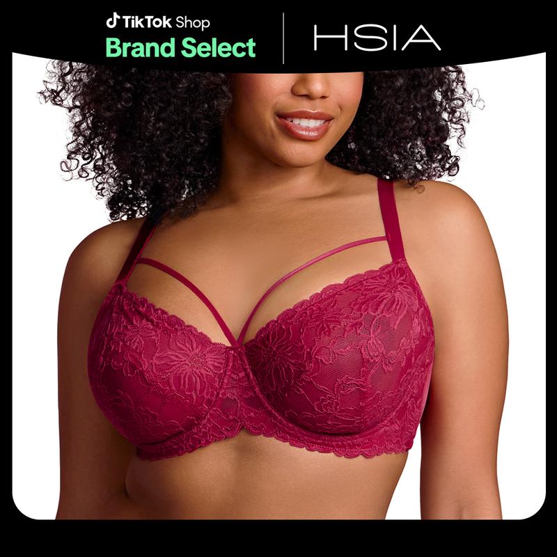 Live Only HSIA Pretty In Petals Unlined Strappy Floral Lace Unpadded Plus Size Underwire Bra