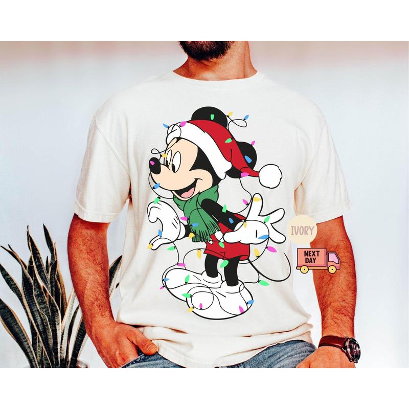 Mickkey and Minniie Mouse Couples Christmas Lights T-Shirt, Mickkey's Very Merry Xmas Party Shirt, Vacation Gift J72EM