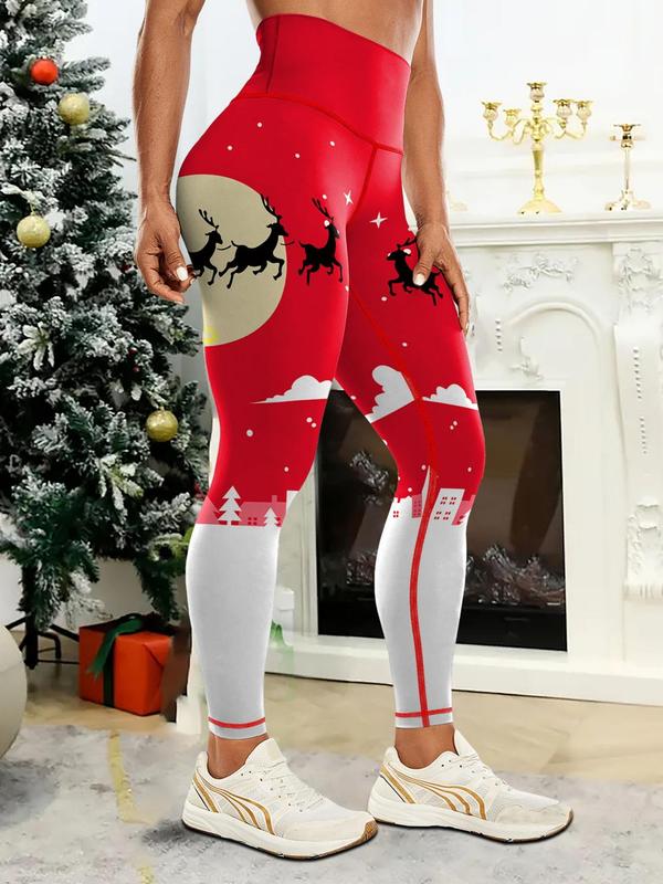 Women's Christmas Print High Waist Leggings, Casual Comfy Breathable Skinny Pants for Daily Wear, Ladies Bottoms for All Seasons