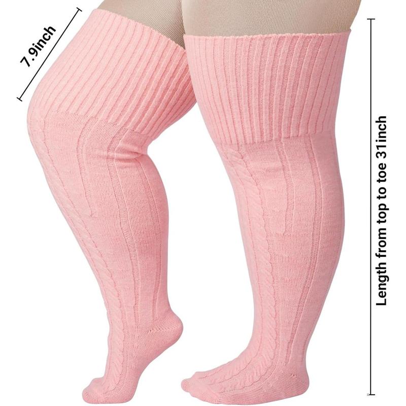 Plus Size Thigh High Socks for Thick Thighs- Extra Long Womens Warm Cable Knit Over Knee Stockings Leg Warmers